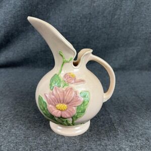 Vintage Hull Pink Ceramic Floral Ewer Vase 8.5" Hull Art USA Pottery Table Decor